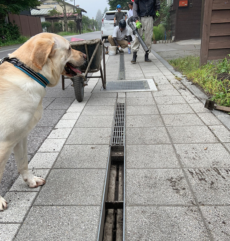 軽井沢町追分宿の側溝清掃の写真